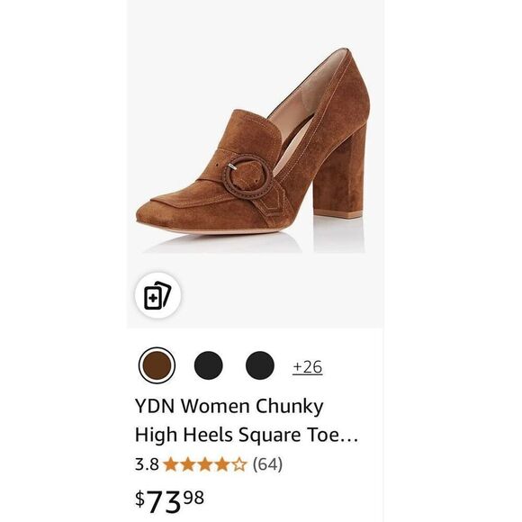 YDN Women Chunky High Heels Square Toe Loafers Shoes Slip On Suede